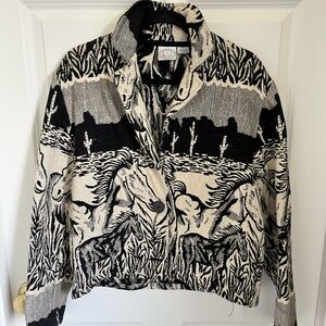 Vintage Carolina Blues Black and White Horse Tapestry Jacket